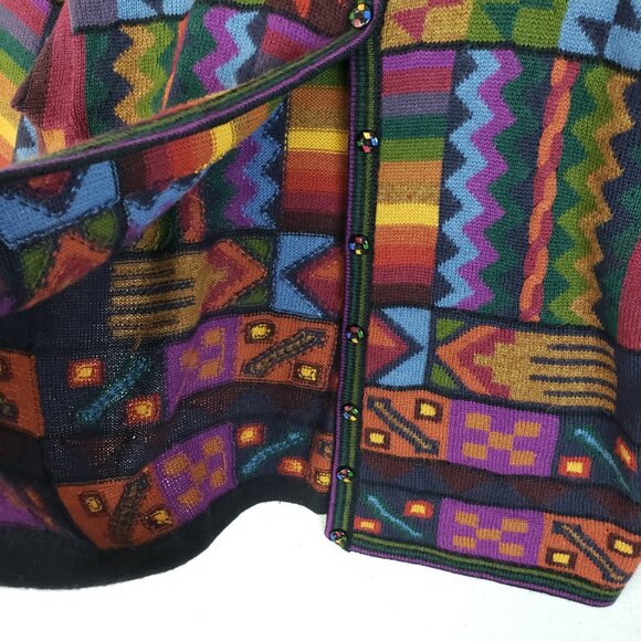 Silver Llama 100% Alpaca Cardigan Sweater Colorful Ethnic Colorblock sz XL Peru - Picture 10 of 11